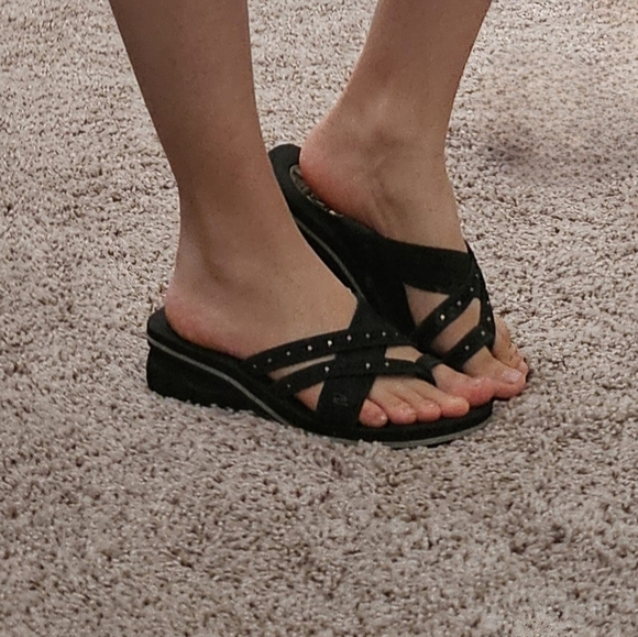 Skechers Platform Wedge Sandals Black Women’s 8 - Picture 2 of 5